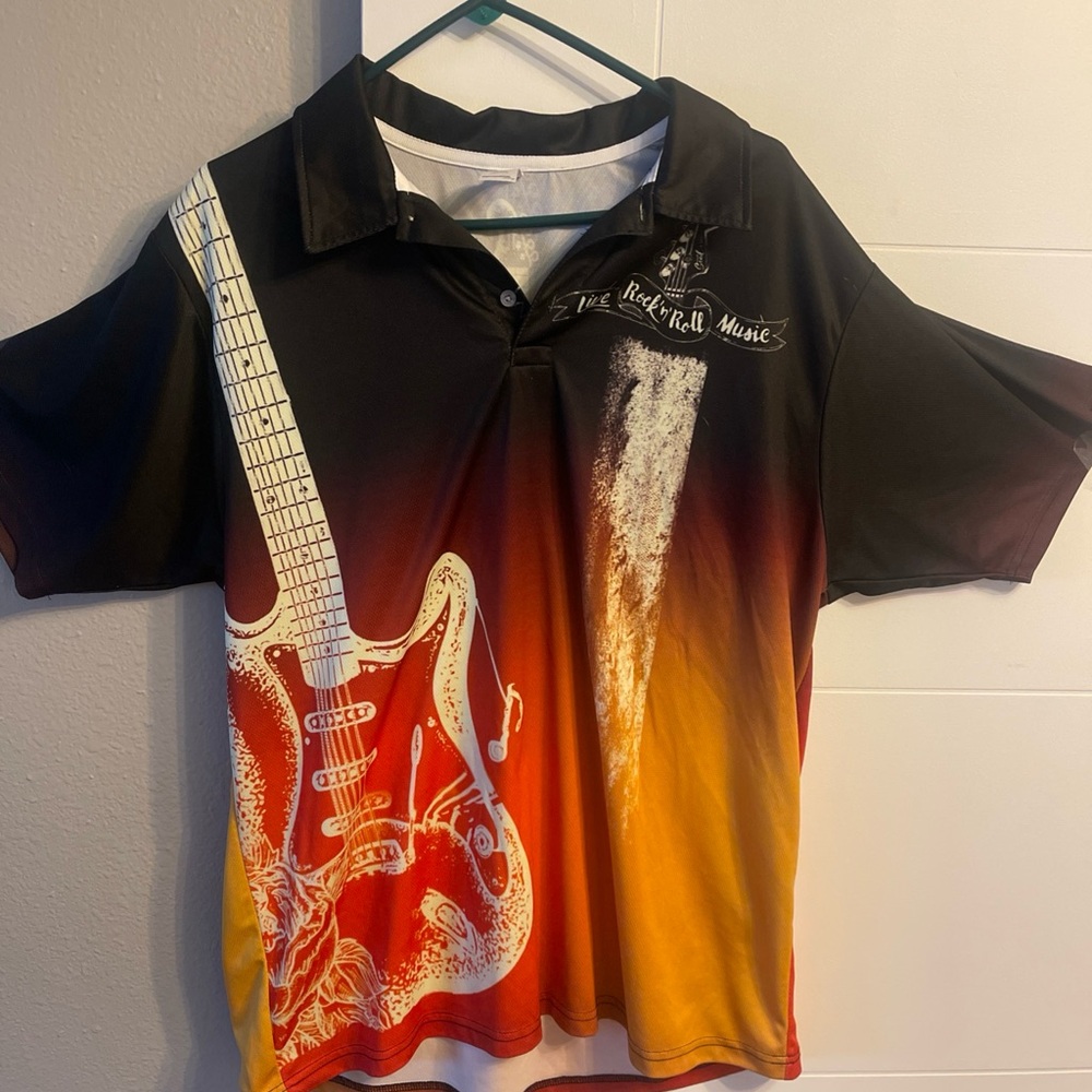 Guitar Graphic Polo Shirt - Black and Red